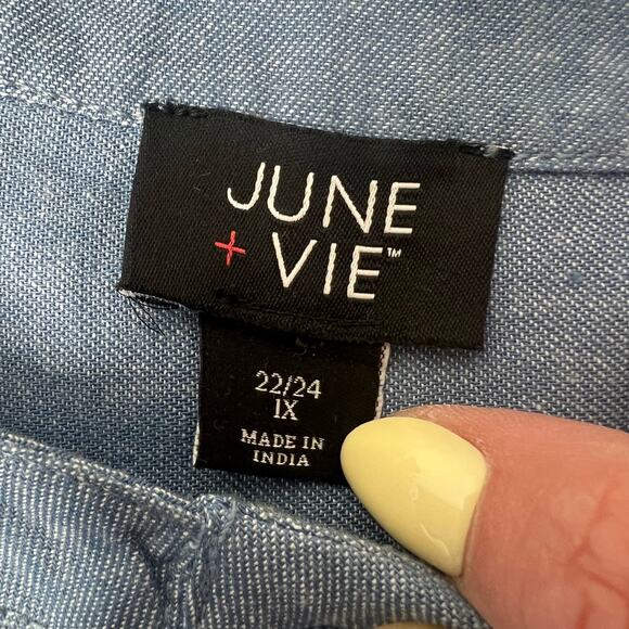 June + Vie by Roaman's Women's Plus Size Puff Sleeve Chambray Jacket Top Size 1X - Picture 5 of 11